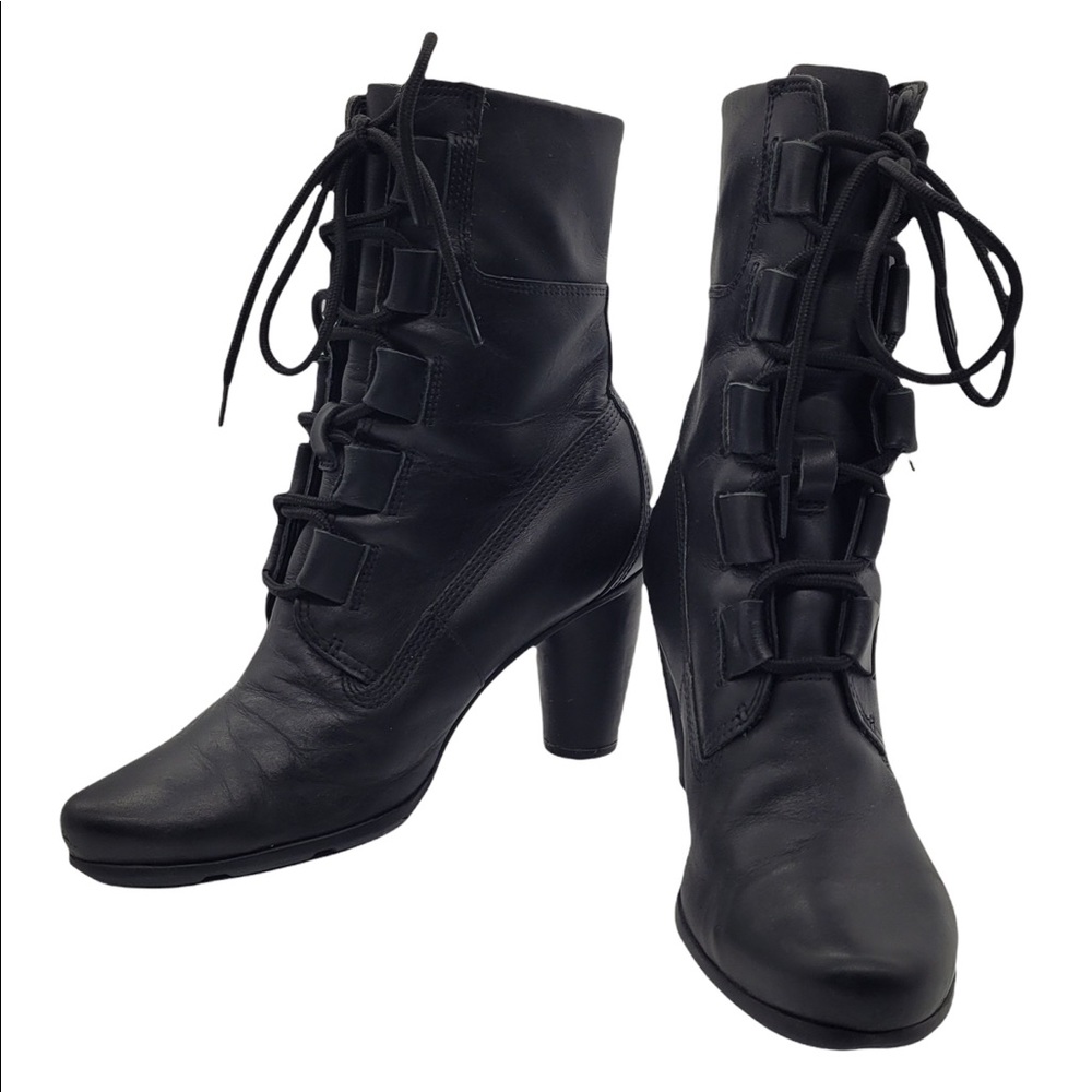 Timberland Earthkeepers Genuine Leather Lace Up Heeled Boots in Black Size 8M - Picture 2 of 14